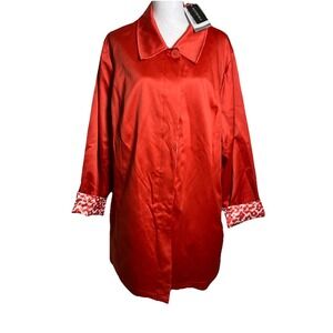 Dennis Basso NWT Orange Leopard Print Reversible Trench‎ Coat Jacket SIZE 3X